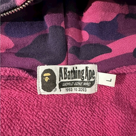 Bathing Ape Purple Camo WGM Shark Hoodie Zip Up Large - Picture 7 of 12